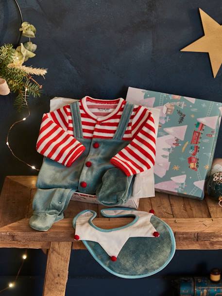 Coffret cadeau de Noël bébé dors-bien en velours + bavoir vert sapin 3 - vertbaudet enfant 