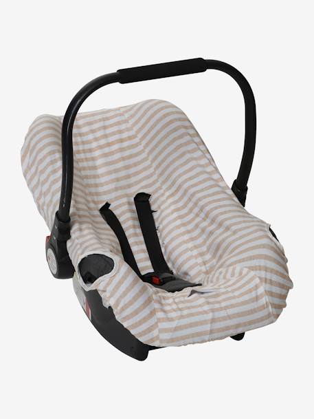 Housse élastiquée pour siège coque 0+ ivoire rayé+marine imprimé étoiles+rayé beige+rose thé 8 - vertbaudet enfant 