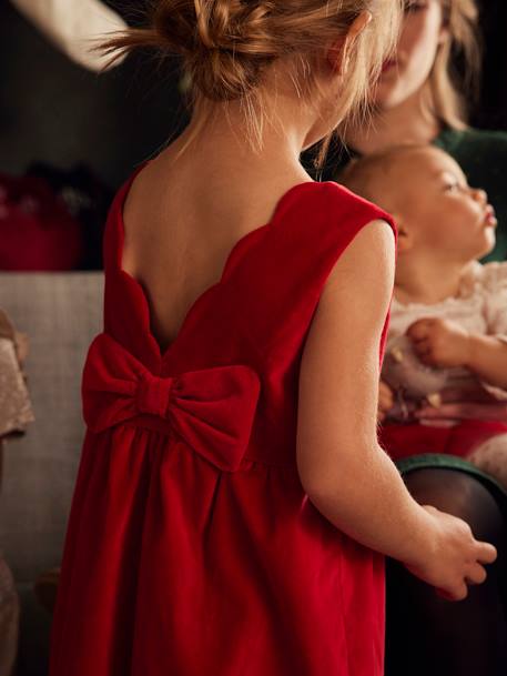 Robe de fête en velours lisse fille noeud au dos rouge+vert 1 - vertbaudet enfant 