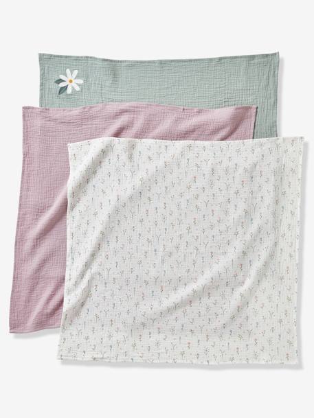 Lot de 3 langes en gaze de coton DOUCE PROVENCE parme / écru / vert 2 - vertbaudet enfant 