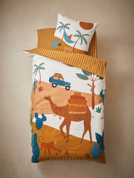 Parure housse de couette + taie d'oreiller enfant WILD SAHARA camel / multicolore 2 - vertbaudet enfant 