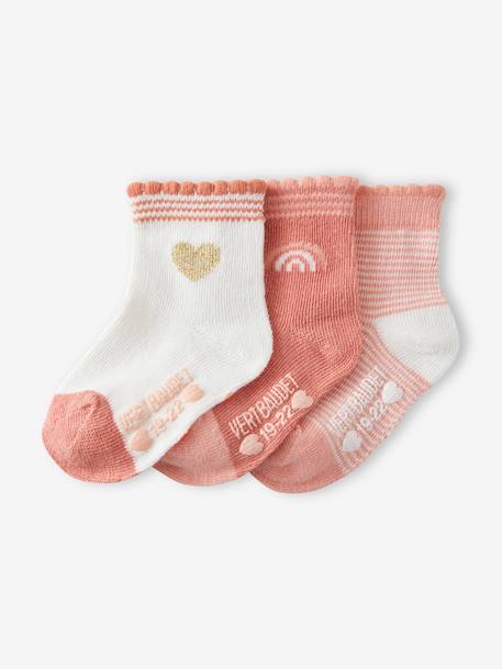 Bébé-Chaussettes, Collants-Lot de 3 paires de chaussettes coeur bébé fille BASICS