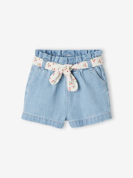 Short paperbag avec  ceinture bébé denim bleached 1 - vertbaudet enfant 