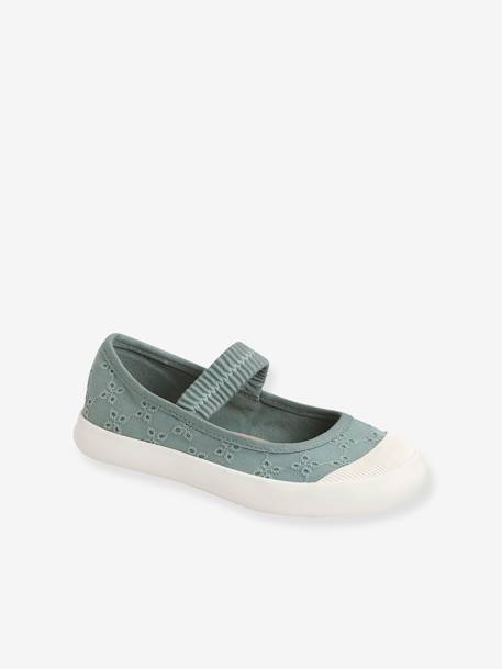 Ballerines en toile fille denim imprimé coeur+light gold+sauge 11 - vertbaudet enfant 