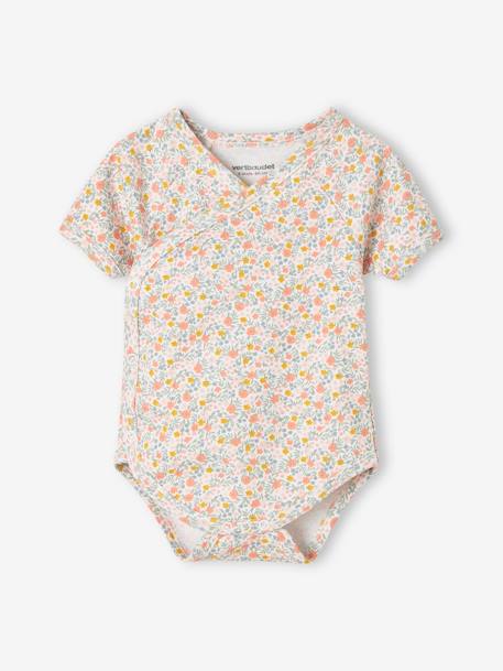 Lot de 3 bodies fleurs manches courtes bébé ouverture naissance lot tilleul 3 - vertbaudet enfant 