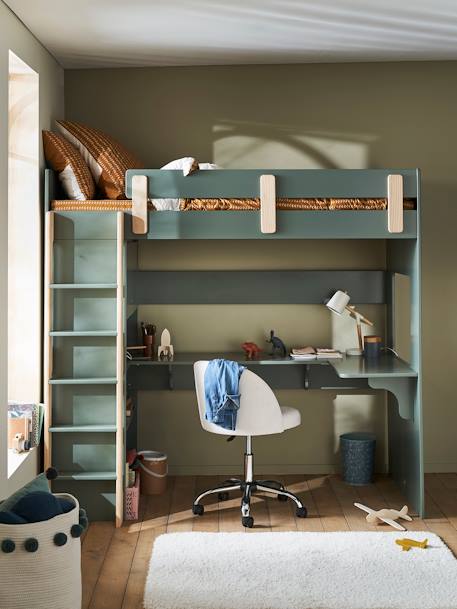 Lit mezzanine avec bureau et rangement LIGNE EVEREST blanc/bois+Kaki 8 - vertbaudet enfant 