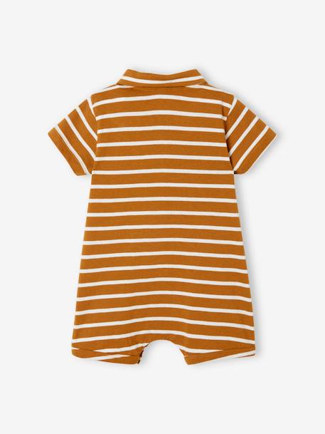 Combinaison de plage col polo bébé garçon bleu marine/blanc+caramel rayé 6 - vertbaudet enfant 