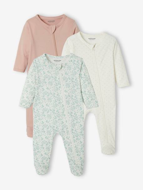 Bébé-Lot de 3 pyjamas bébé en jersey ouverture zippée BASICS