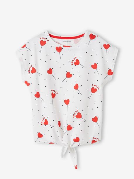 Fille-T-shirt, sous-pull-T-shirt imprimé fille avec noeud fantaisie