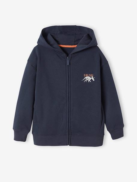 Sweat à capuche zippé  animation poitrine garçon Gris foncé 1 - vertbaudet enfant 