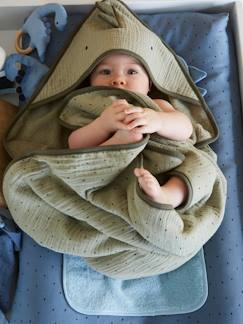 Les matières-Cape de bain bébé en gaze de coton + gant de toilette PETIT DINO