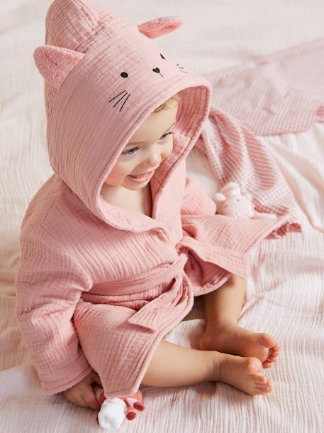 Peignoir bébé animal en gaze de coton bio* personnalisable ocre+rose+vert 5 - vertbaudet enfant 
