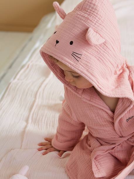 Peignoir bébé animal en gaze de coton bio* personnalisable ocre+rose+vert 8 - vertbaudet enfant 