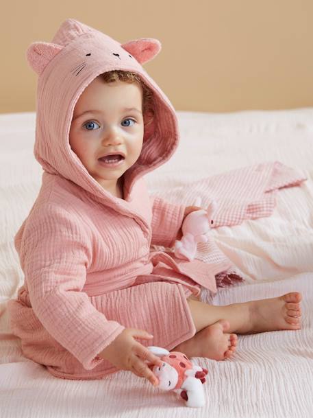 Peignoir bébé animal en gaze de coton bio* personnalisable ocre+rose+vert 7 - vertbaudet enfant 