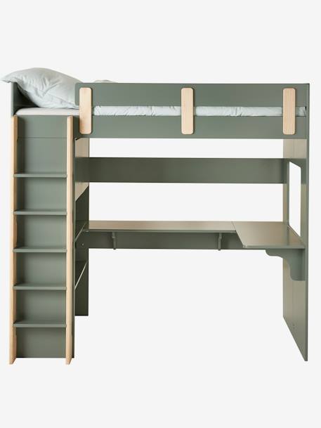 Lit mezzanine avec bureau et rangement LIGNE EVEREST blanc/bois+Kaki 7 - vertbaudet enfant 