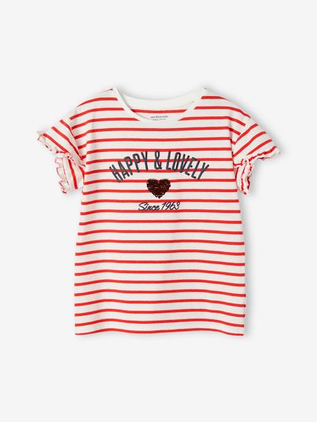 Tee-shirt rayé avec coeur en sequins fille bleu ciel+écru rayé+marine+rayé bleu 5 - vertbaudet enfant 