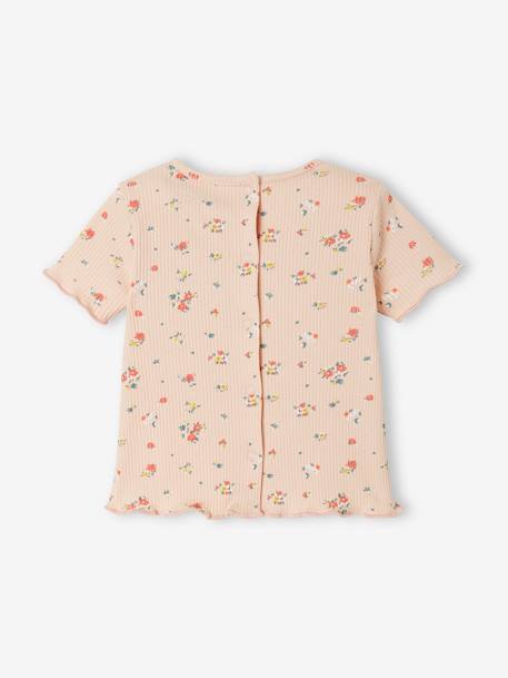 T-shirt à fleurs en maille côtelée bébé rose grisé imprimé 4 - vertbaudet enfant 