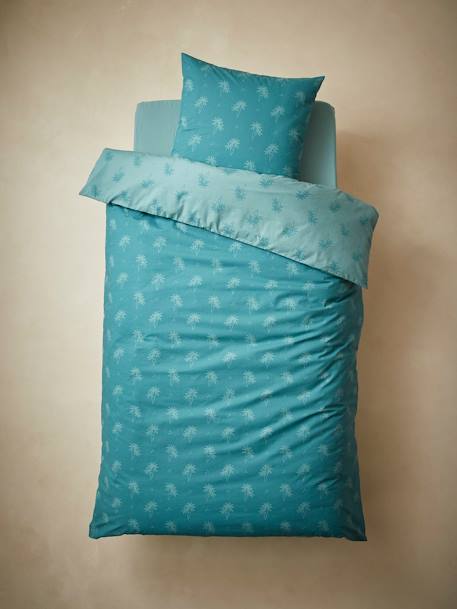 Parure housse de couette + taie d'oreiller enfant PALMIERS bleu vert+terracotta 5 - vertbaudet enfant 