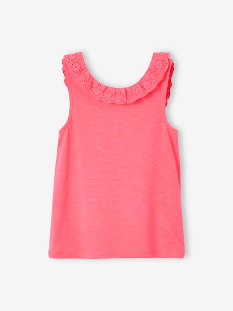 Fille-T-shirt, sous-pull-T-shirt-Débardeur fille col volanté en broderie anglaise