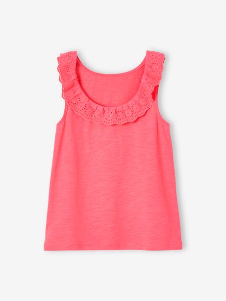 Débardeur fille col volanté en broderie anglaise corail 2 - vertbaudet enfant 