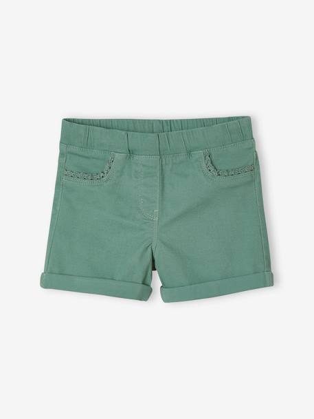 Short tregging Basics fille détail en macramé abricot poudré+fraise+vert 8 - vertbaudet enfant 