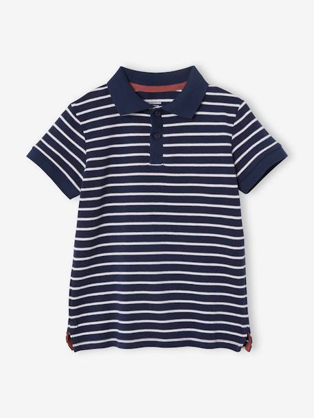 Lot de 2 polos garçons en maille piquée Lot 1 bordeaux + 1 rayé+vert d'eau 3 - vertbaudet enfant 