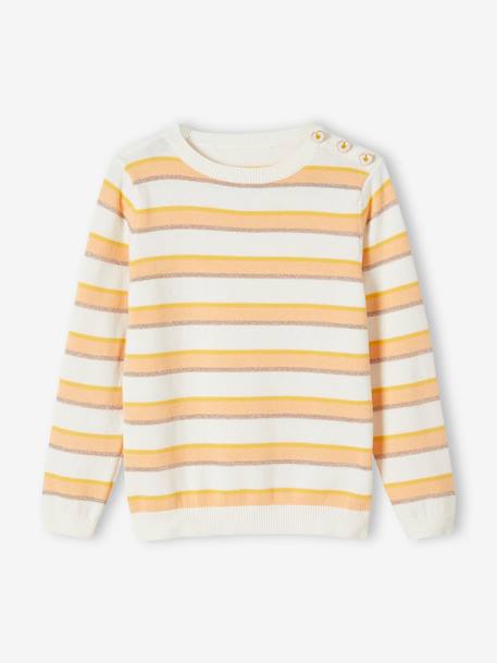 Pull à rayures irisées fille jaune curry rayé 1 - vertbaudet enfant 