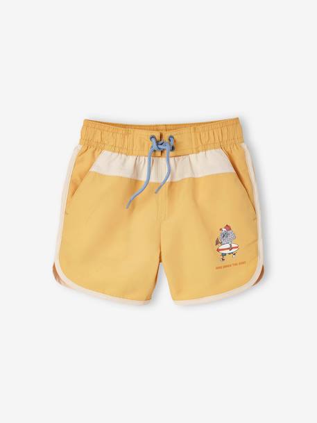 Short de bain bicolore imprimé surf garçon jaune ambre 1 - vertbaudet enfant 