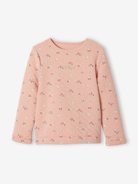 Sweat imprimé fille effet légèrement matelassé rose poudré imprimé 1 - vertbaudet enfant 