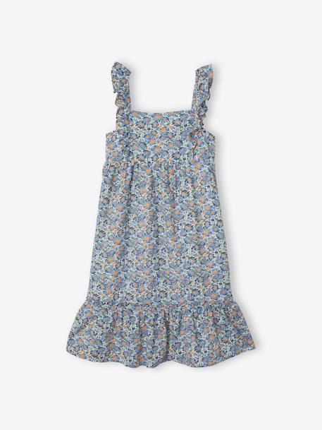 Robe à bretelle volantées fille ecru imprimé fleurs bleues+ivoire imprimé+jaune curry imprimé 1 - vertbaudet enfant 