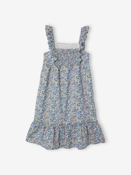 Robe à bretelle volantées fille ecru imprimé fleurs bleues+ivoire imprimé+jaune curry imprimé 2 - vertbaudet enfant 