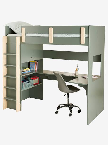 Lit mezzanine avec bureau et rangement LIGNE EVEREST blanc/bois+Kaki 6 - vertbaudet enfant 