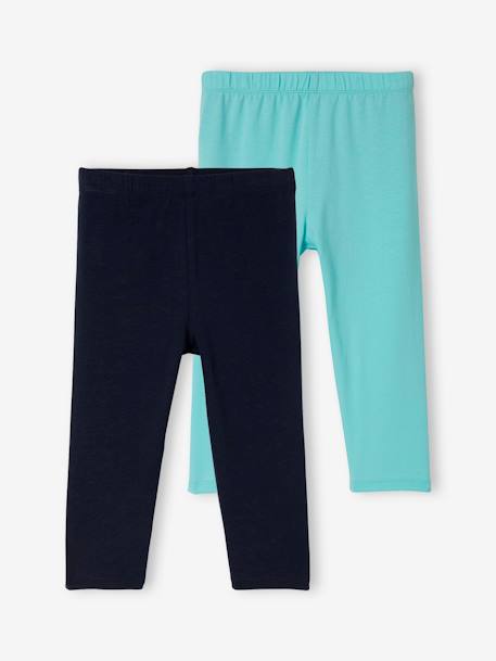 Lot de 2 leggings Basics fille mi-mollets écru+gris chiné + noir+lot turquoise+mauve+vert émeraude 11 - vertbaudet enfant 