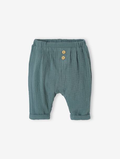 Pantalon coupe sarouel en gaze de coton blanc+blanc imprimé+Bleu+cappuccino+écru+tilleul 11 - vertbaudet enfant 