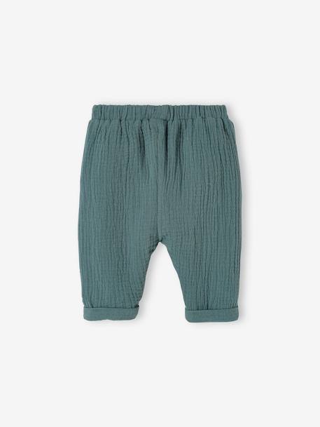 Pantalon coupe sarouel en gaze de coton blanc+blanc imprimé+Bleu+cappuccino+écru+tilleul 9 - vertbaudet enfant 