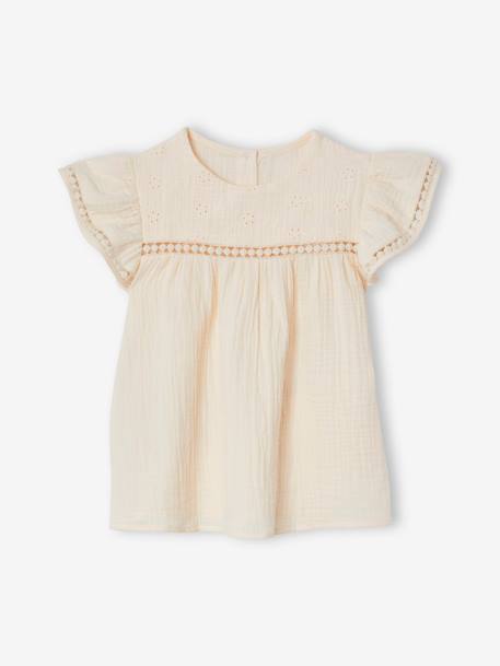 Ensemble fille blouse en gaze de coton brodée et legging imprimé fleurs ivoire 2 - vertbaudet enfant 