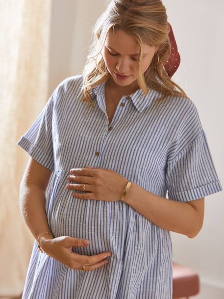 Robe-chemisier rayée courte grossesse et allaitement caramel+Rayé bleu et blanc 10 - vertbaudet enfant 