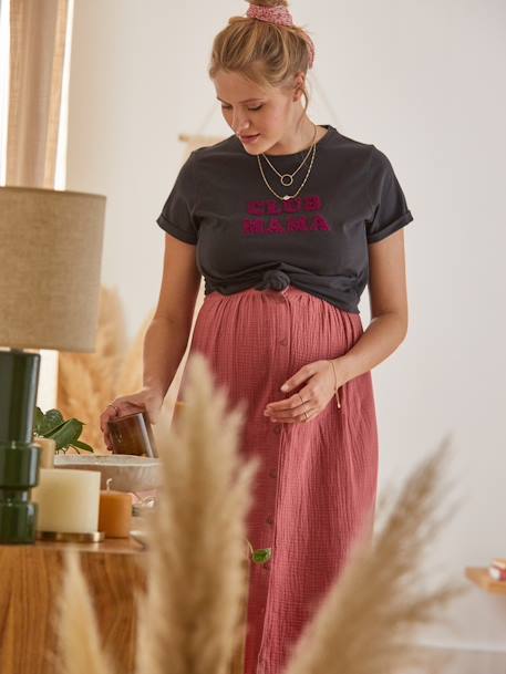 Jupe longue de grossesse en gaze de coton noix de pécan+olive+Terracotta 16 - vertbaudet enfant 