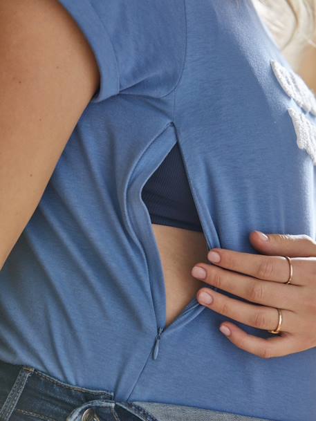 T-shirt à message grossesse et allaitement en coton bio personnalisable Bleu+Gris anthracite 4 - vertbaudet enfant 