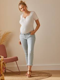 Vêtements de grossesse-Pantalon-Jean droit 7/8ème de grossesse bandeau sans couture