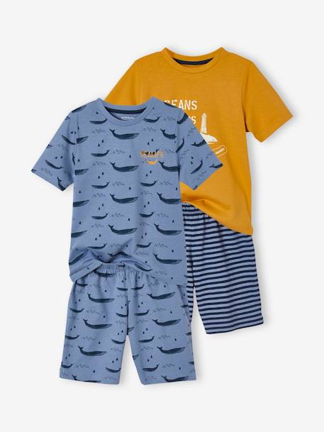 Lot de 2 pyjashorts garçon baleines BASICS Lot moutarde et bleu 1 - vertbaudet enfant 