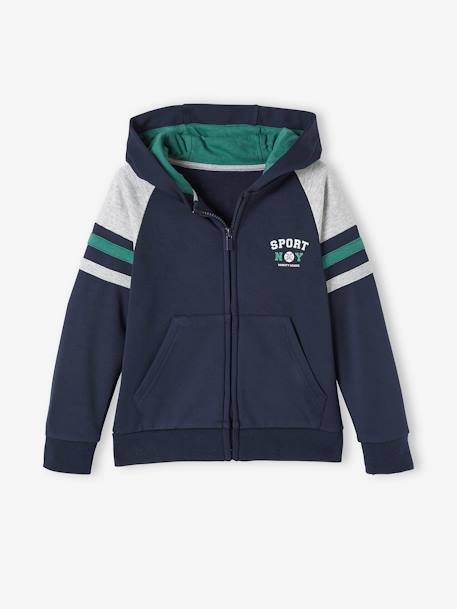 Sweat zippé à capuche sport garçon Bleu foncé 2 - vertbaudet enfant 