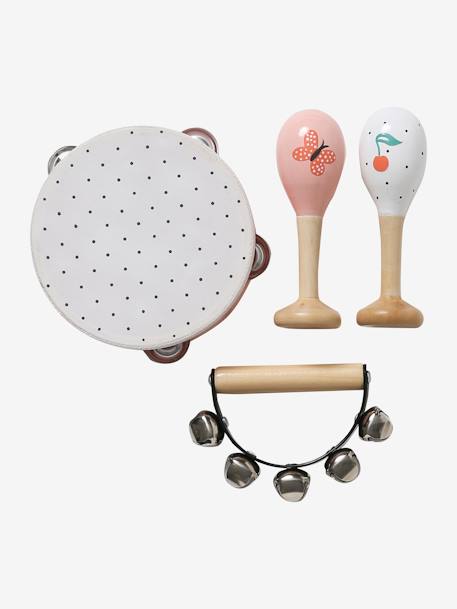 Set 3 instruments : maracas, tambourin, grelots en bois FSC® Bébé Cerise+multicolore 5 - vertbaudet enfant 