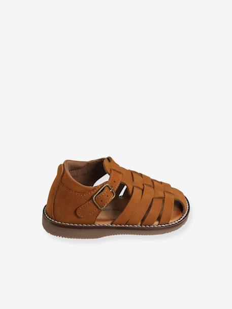 Sandales en cuir bébé mixte bout fermé bleu marocain+Camel 10 - vertbaudet enfant 