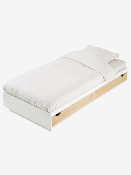 Lit plateforme enfant avec tiroirs LIGNE SCHOOL BLANC / BOIS 1 - vertbaudet enfant 