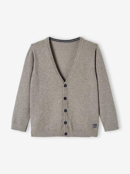 Gilet col V esprit collège Basics  garçon Gris chiné moyen+Marine 1 - vertbaudet enfant 