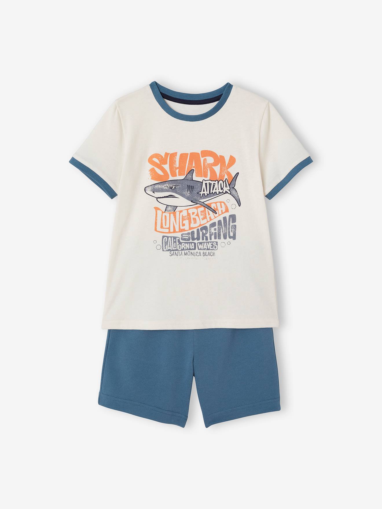 Ensemble tee shirt et short requin gar on bleu canard