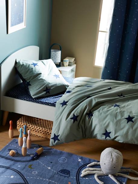 Parure housse de couette + taie d'oreiller essentiels enfant DREAM BIG kaki / étoiles marine 9 - vertbaudet enfant 