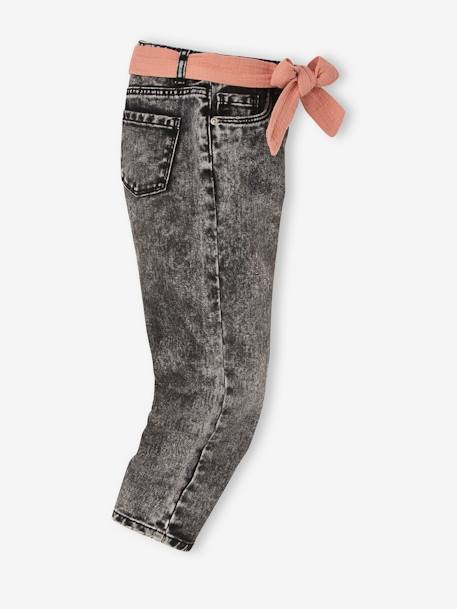 Jean Mom et sa ceinture en gaze de coton fille denim noir+double stone 7 - vertbaudet enfant 