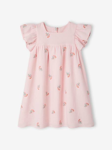 Robe brodée fleurs en gaze de coton fille rose 2 - vertbaudet enfant 